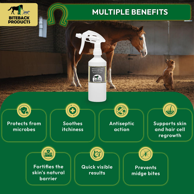 Biteback Products 'Sweet Relief Quick-Silver' - Natural Cleansing Skin Care Spray for Dogs & Horses | Soothes Minor Skin Irritations, Skin Defence | With Ionic Silver & Allantoin 500ml