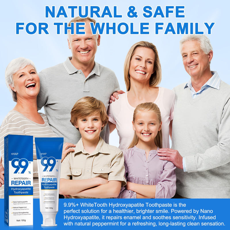 9.9% Nano Hydroxyapatite Toothpaste - 2 Pack, Protects Enamel and Strengthens Teeth, Cleans and Cares for Oral Health, Freshens Breath, Non-Irritating, Natural and Safe, 8.46 Oz 4.23 Fl Oz (Pack of 2)