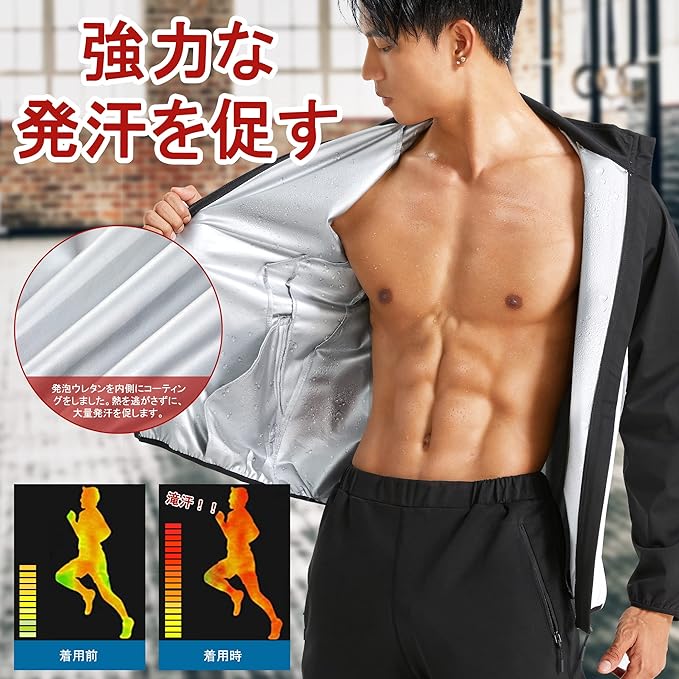 Sawaiko Sauna Suit, Outerwear, Coat, Long Pants, Washable, Unisex, Mass Sweating, Bangang, Windbreaker, Training Wear, Sports, Exercise, Large Size, Pullover, Unique Development, Hood, Athletic Wear (Pants and Tops are Separate) - BeesActive Australia