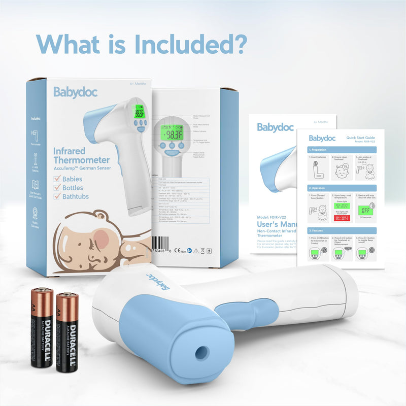 Babydoc Medical Grade FSA-HSA Eligible Baby Thermometer for Kids, AccuTemp German Sensor, 3-in-1 Safe Non-Contact Infrared Forehead Thermometer, Object Mode for Milk or Bathwater, Infants, Children Blue