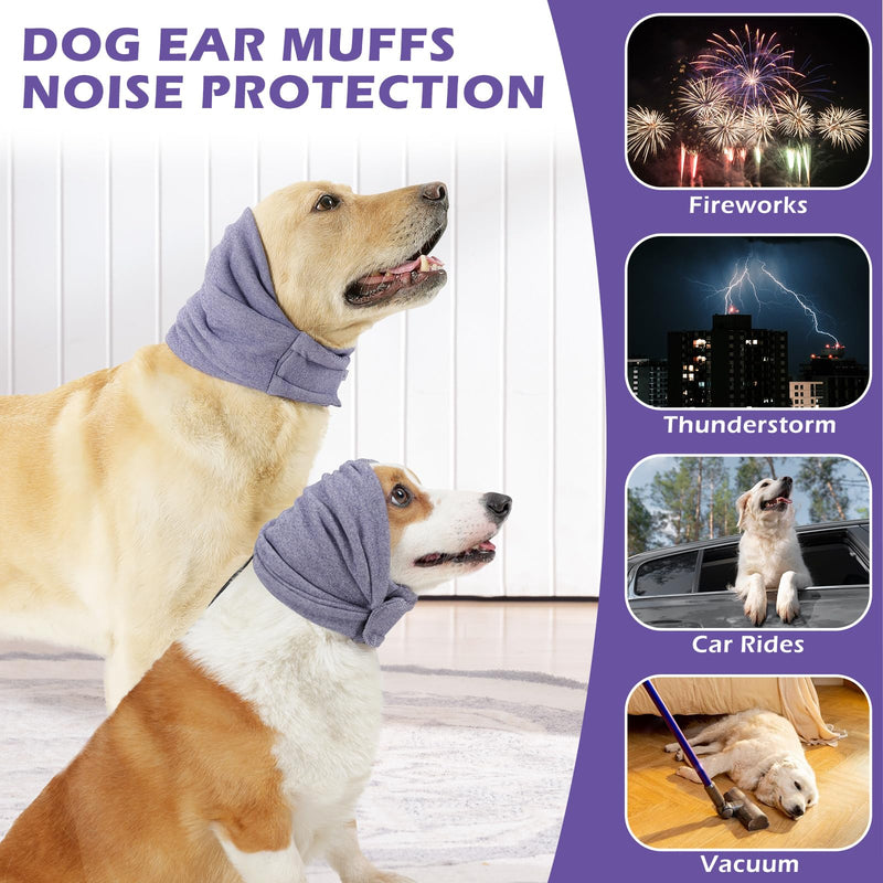 Dog Ear Cover, Comfort Dogs Hoodie for Anxiety, Adjustable Ear Wraps Muffs for Noise Protection, Purple M Medium
