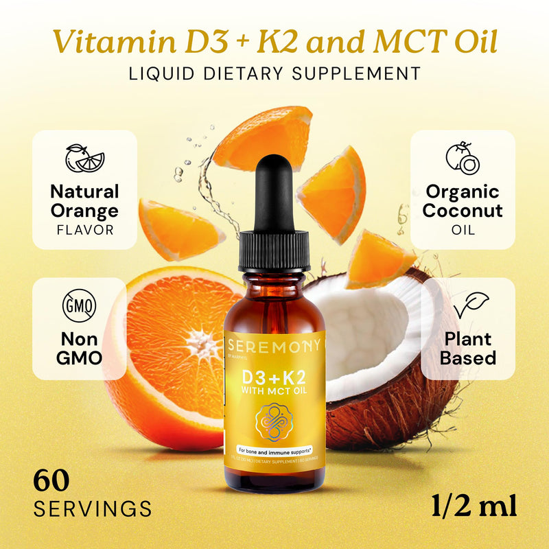 MARPHYL SEREMONY - Vitamin D3 4000 IU + K2 - Vitamin Liquid Drops for Adults & Kids, Vegan, Organic - Immune System Support, Bone Health, Mood Support, Healthy Skin - Made in USA (1 oz)