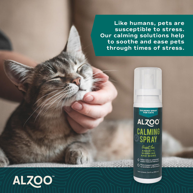 ALZOO Cat Calming Spray - Plant Based Plant Based Stress & Anxiety Relief, with Nepeta Cataria, No Synthetic Pheromones, Stress and Anxiety Relief During Travel, Vet, Fireworks, Separation