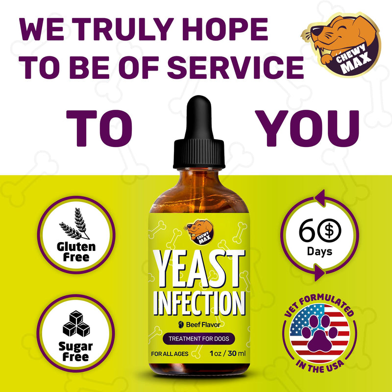 Yeast Infection Treatment for Dogs Helps with Allergies & Itching, and Ear Irritation | Dog Yeast Infection Treatment with Pau D'Arco, Dandelion, Ginger | For Puppies & Adult Ones | Beef Flavor | 1 oz