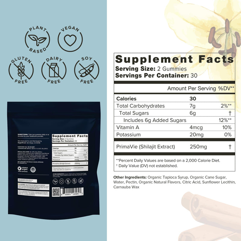 Organifi - Shilajit Gummies - Supports Natural Energy and Strength - Vanilla Cinnamon, 30 Servings - BeesActive Australia