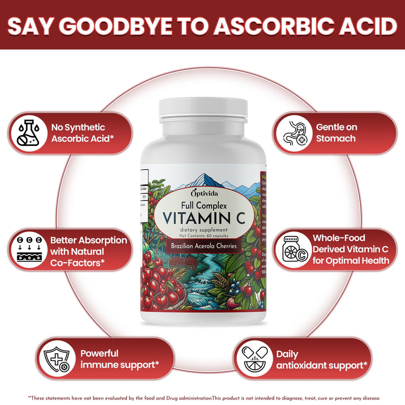 Acerola Cherry Capsules , Plant-Based Vitamin C for Immune Support - 60ct | Brazilian Acerola Cherry Vitamin C Enhances Absorption – Supports Skin, Joints & Immune Health – Gluten Free, GMP Certified