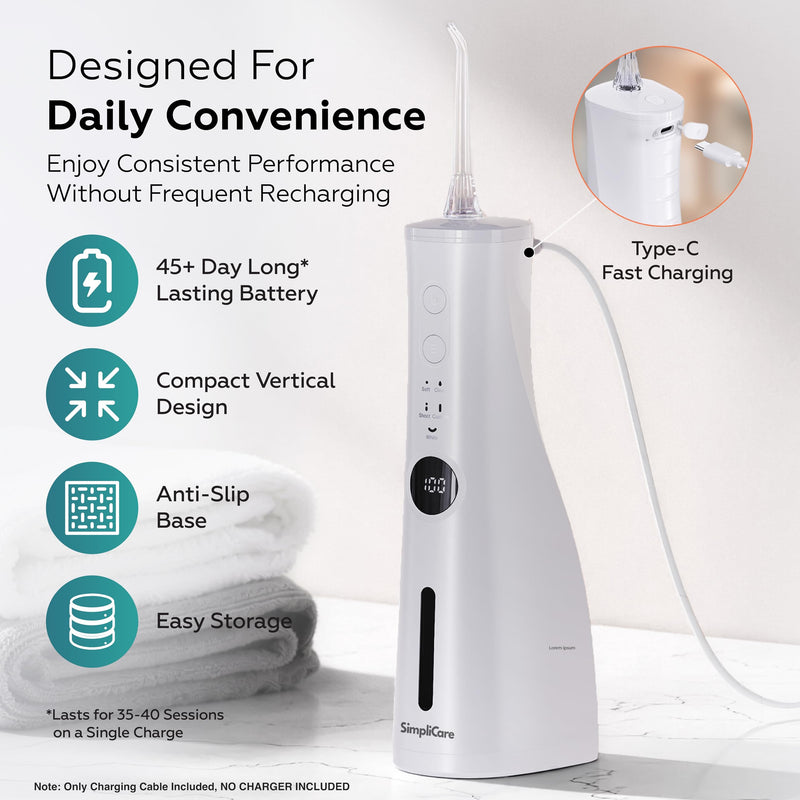 Cordless Water Flosser Oral Irrigator | 10–150 PSI Adjustable Pressure | 5 Cleaning Modes | 10 oz Tank | IPX7 Waterproof | 8 Jet Tips for Teeth, Braces & Gums | USB-C Rechargeable (F5039W) White