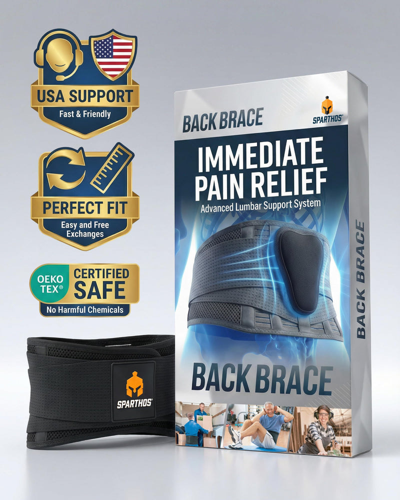 Sparthos Back Brace for Lower Back Pain - Immediate Relief from Sciatica, Herniated Disc, Scoliosis - Breathable Design With Lumbar Support Pad - For Home & Lifting At Work, For Men & Women - Medium Black Medium (Pack of 1)