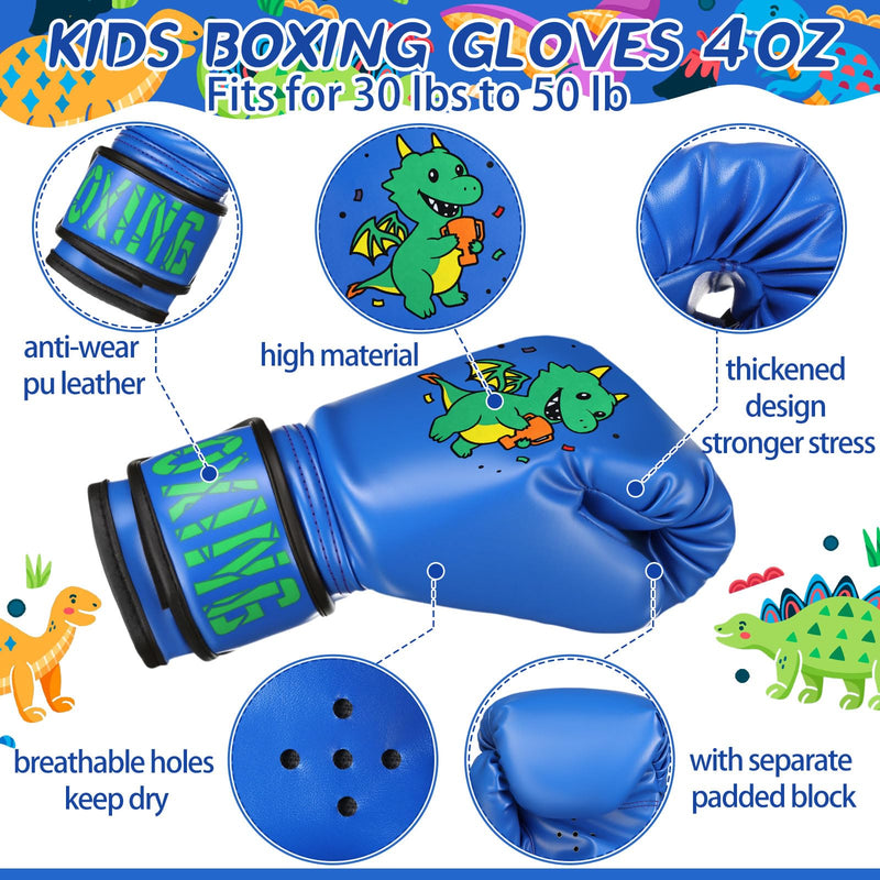 Boxing Gloves and Punching Mitts Set 4oz Gloves Boxing Pads Kids Youth Sparring Gear Training Equipment for Taekwondo Kick Karate Muay Thai MMA Martial Art Blue Dragon