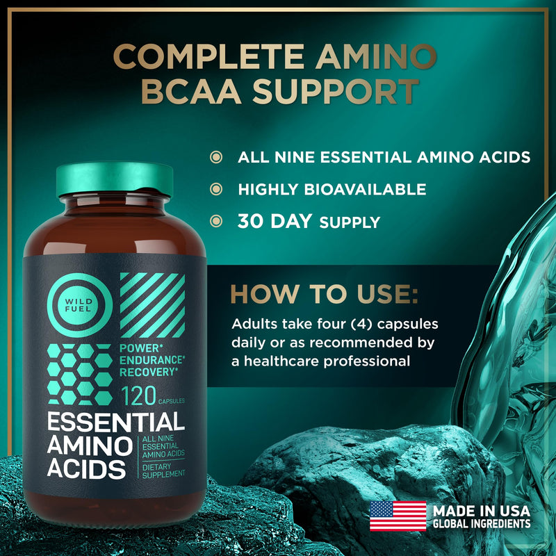 Essential Amino Acids Supplement - All 9 EAAs with BCAAs Amino Acids (Leucine, Lysine, Valine, Threonine) - 3,000mg Per Serving - Muscle Growth, Power, Recovery - 120 Vegan, Caffeine Free Capsules 1 pack - 120 servings