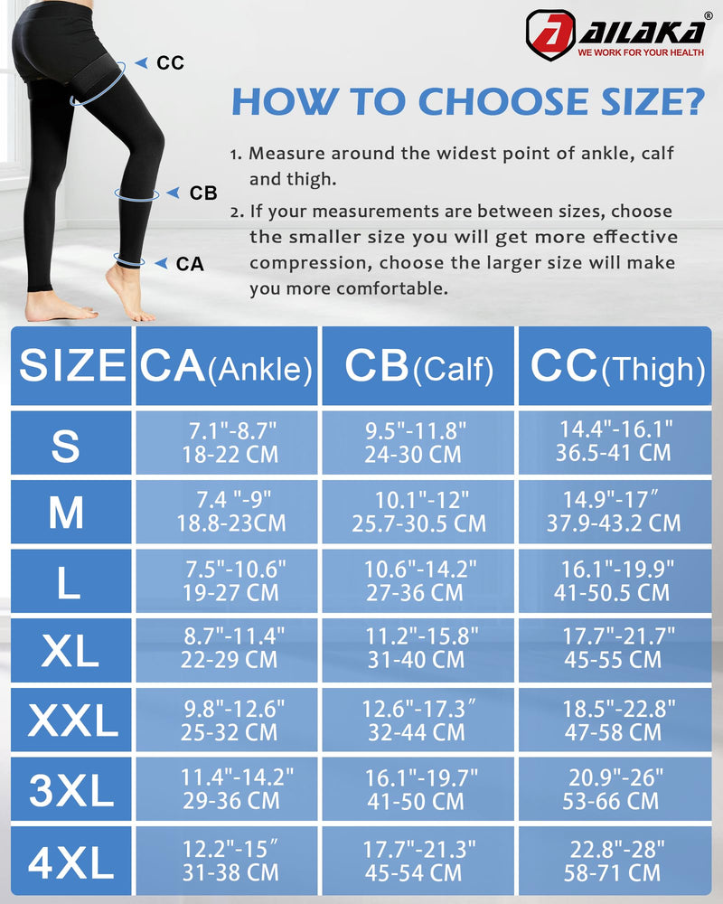 Ailaka Medical Compression Stockings for Women Men, Thigh High Footless 20-30mmHg Graduated Compression Socks with Silicone Band for Varicose Veins, Edema, Post-Surgery X-Large (1 Pair) Black