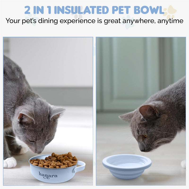 2-in-1 Insulated Stainless Steel Dog Bowl with Extra Collapsible Lid and Handle for Dog Cat Pet | Non Slip Rubber Bottom | Portable, Great for Indoor, OutDoor| 30 OZ (plus 20 oz) (Blue) Blue - BeesActive Australia