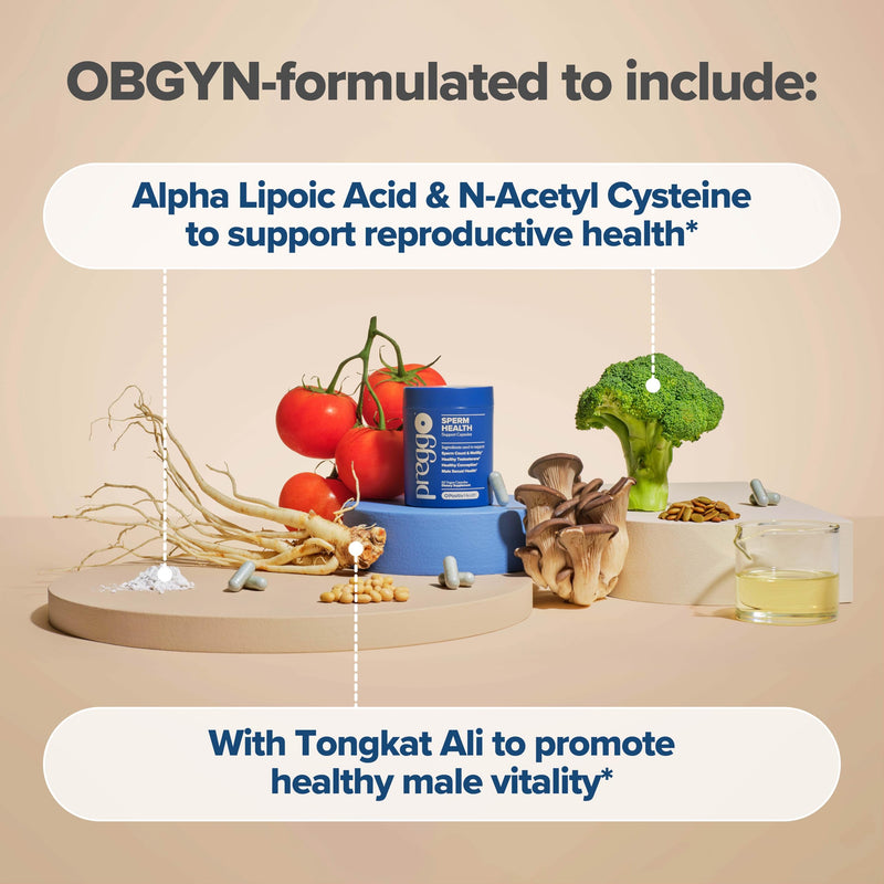 O Positiv Preggo Sperm Health Capsules for Men - OBGYN-Formulated for Improved Sperm Count & Motility with Tongkat Ali, NAC, Alpha Lipoic Acid ‚Äì Male Reproductive Health, 60 Count (Pack of 1)
