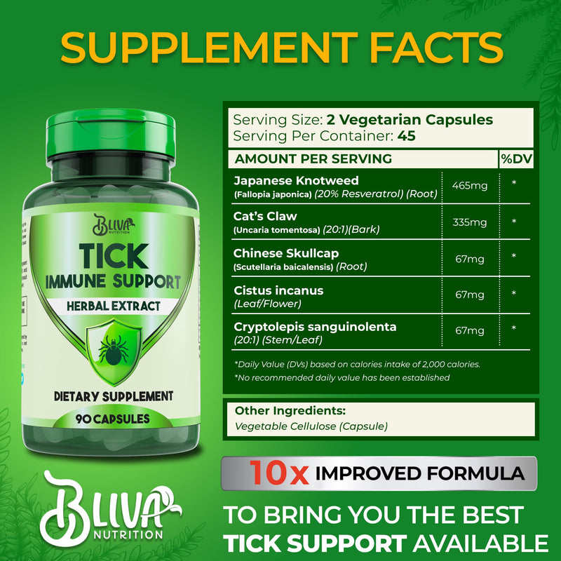 BLIVA Tick Immune Support Supplement - Japanese Knotweed, Cat's Claw, Chinese Skullcap, Cryptolepis - Advanced Tick Herbal Complex Formula - 90 Vegan Capsules