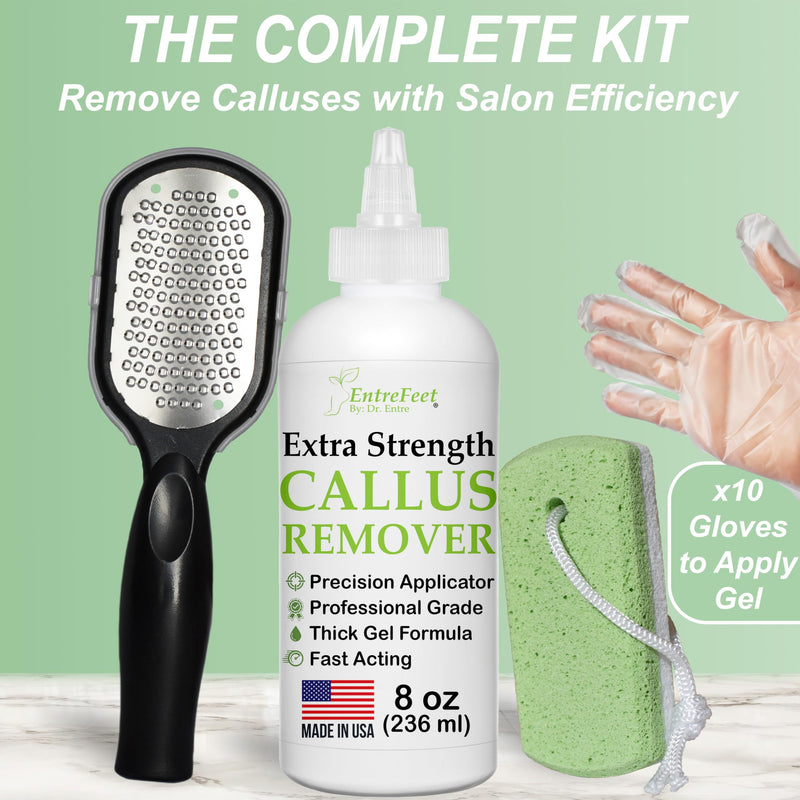Dr. Entre's Callus Remover Gel Kit for Feet: Foot File, Pumice Stone, 5 Glove Pairs for Gel Application, Spa Kit, Foot Care, Pedicure Tools, Scrubber, 8oz Callus Remover Kit - BeesActive Australia