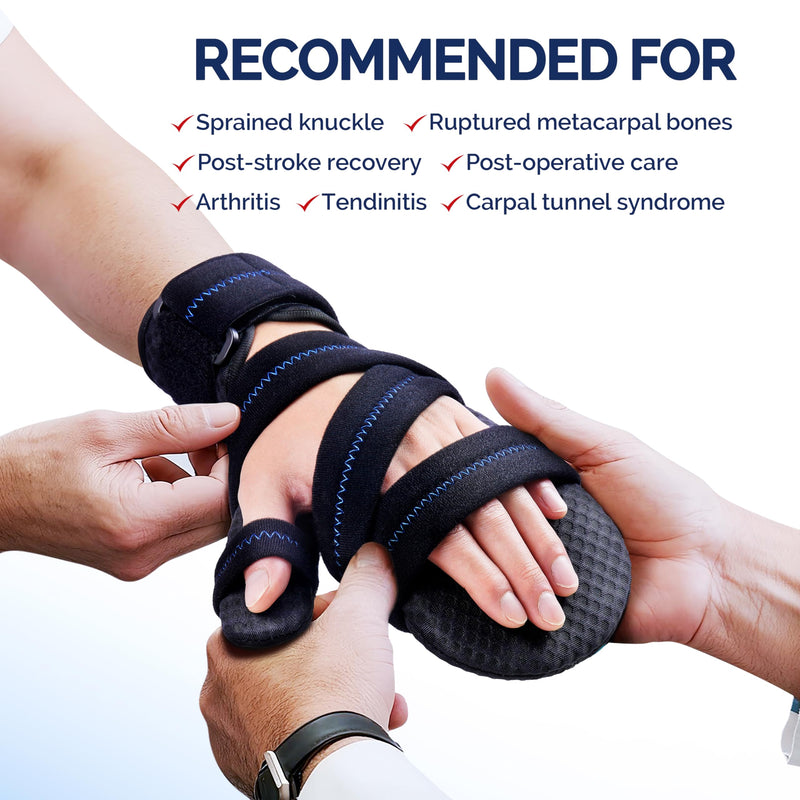 FEATOL Resting Hand Splint with Thumb Support for Men and Women, Adjustable Night Hand Brace Splint for Carpal Tunnel, Arthritis, Tendinitis, Stroke Recovery, Right Small/Medium Right Hand Black