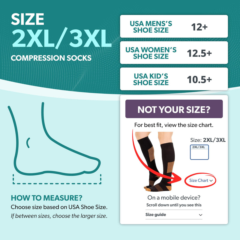 BraceAbility Compression Socks - Copper Anti-Embolism Medical Stockings for Swelling, Varicose Veins, Pregnancy Circulation, Travel, Flights, Running Shin Splints, Diabetic Adults (Pair) 2XL/3XL - BeesActive Australia