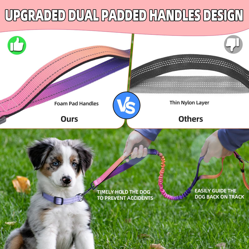 Roses&Poetry Hands Free Dog Leash with Zipper Pouch, 6-9ft Bungee Waist Leash for Medium Large Dogs Walking, Running Lead with Dual Padded Handles Car Safety Buckle for Training Jogging Mistyrose (XL) 6-9FT With Zipper Pouch, 2 Handles - BeesActive Australia