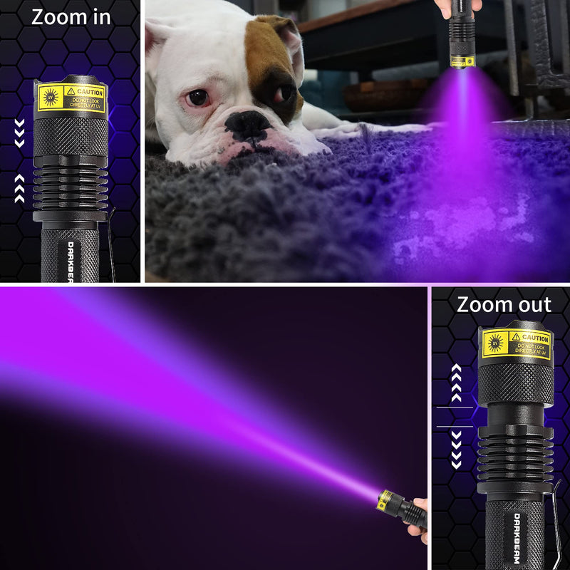 DARKBEAM UV 395nm Flashlight Ultraviolet led Light Blacklight Wood's lamp Portable 400nm Mini Detector for Dog/Cat Urine Pet Stains, Anti-counterfeiting Identification, Resin Curing, AA 395 SK68 UV Flashlight(1 pack) - BeesActive Australia