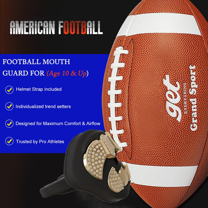 LeCool Football Mouth Guard with Connected Strap- 3D Beast Chrome Adult and Youth Mouth Guard-Mouth Piece for Sports for Maximum Air Flow and Teeth Protection Black With Diamonds - BeesActive Australia