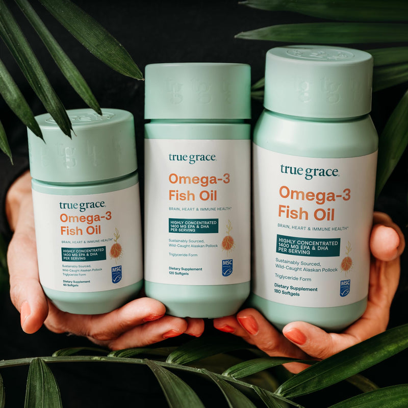 True Grace Omega-3 Fish Oil - 180 Softgels - 1400 mg EPA + DHA - Brain, Heart, Joint & Immune Health - Organic, Gluten Free, Soy Free 90 Day Supply