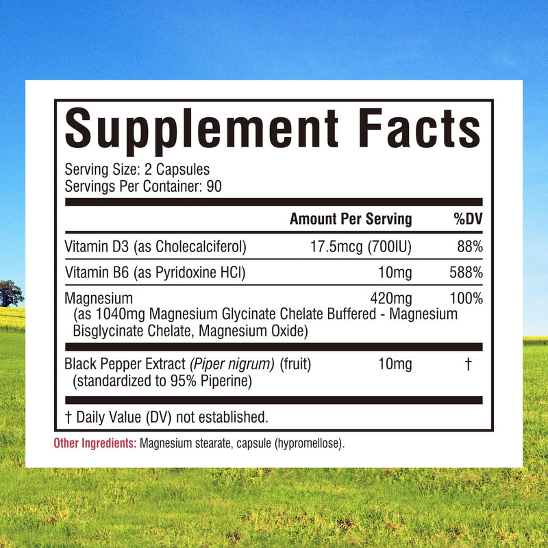 Innate Vitality Magnesium Glycinate Complex, 420mg Elemental Magnesium Per Serving, Enhanced Absorption, Black Pepper, Vitamin D3 & B6, Sleep Mood Bone Nerve Support, 180 Caps