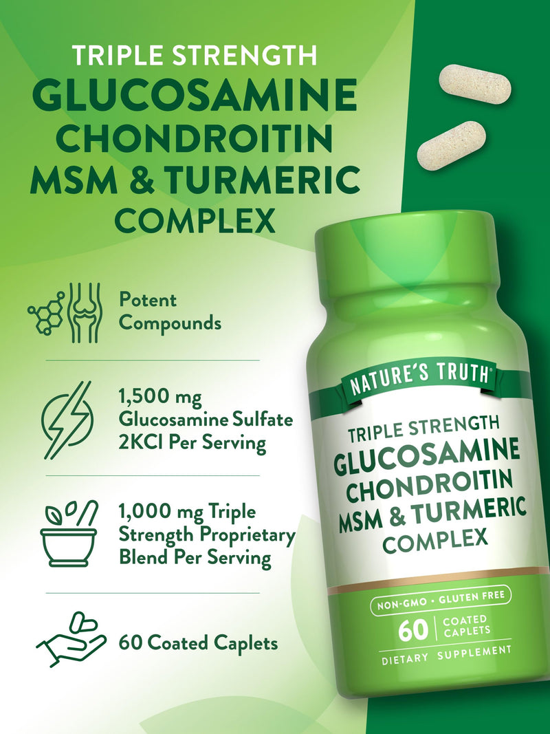 Nature's Truth Glucosamine Chondroitin MSM Complex | 60 Caplets | Triple Strength Supplement with Turmeric | Non-GMO and Gluten Free Supplement | with Turmeric | Triple Strength Formula | Non-GMO & Gluten Free Supplement