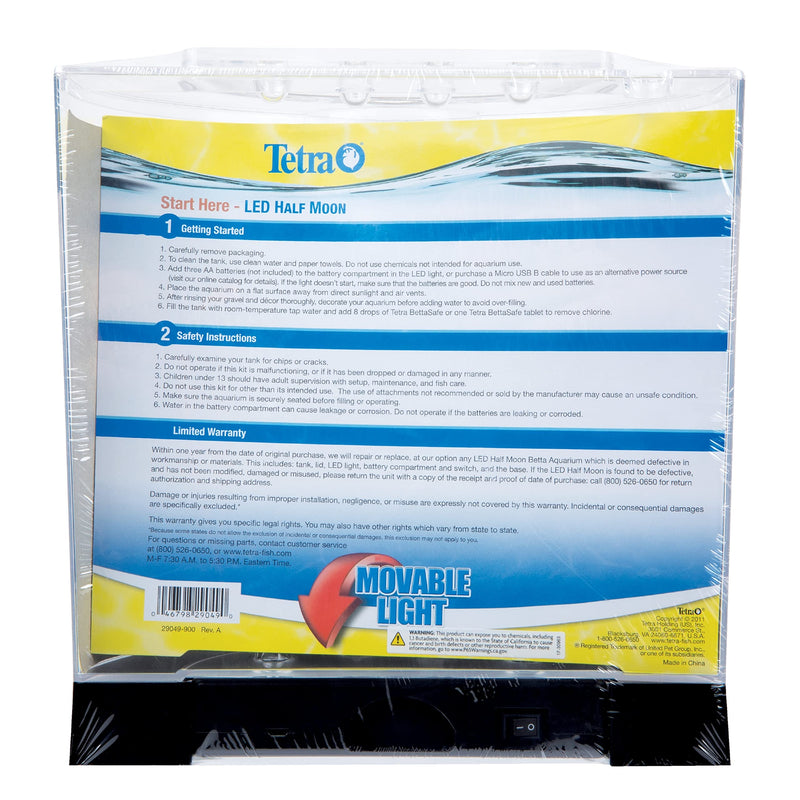 Tetra 1 Gallon Half Moon Small Fish Tank w/ Movable LED Light, For Betta & Gold Fish, Aquarium 9"W,10.5"H,4.5"D - BeesActive Australia