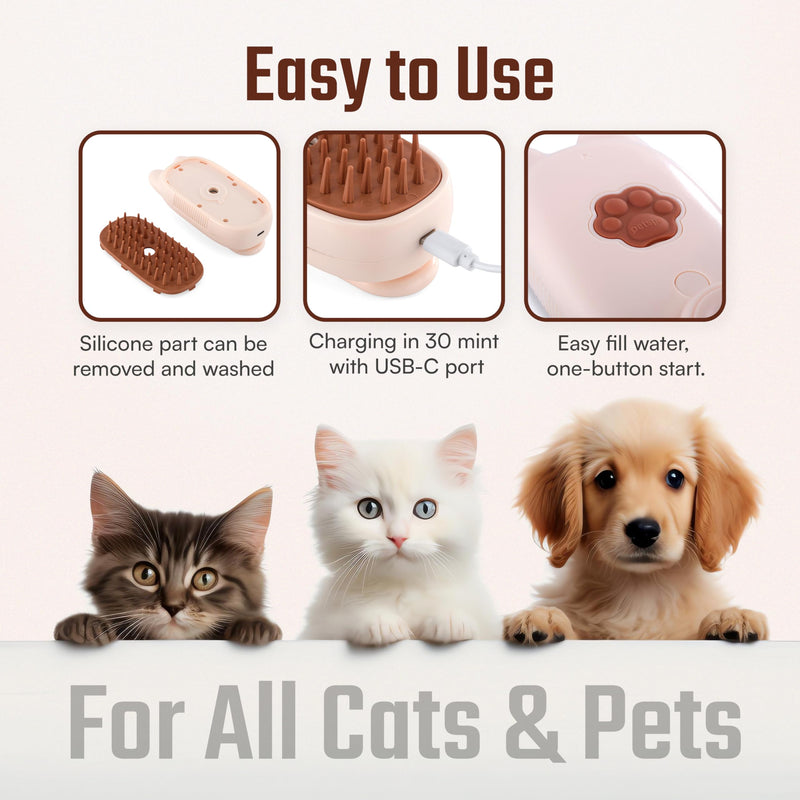 Cat Steam Brush - 2024 New Rechargeable 3-in-1 Hair Comb Self-Cleaning Pet Grooming Tool for Long and Short Hair Cats and Dogs, with Steamy Massage Shedding Relief - BeesActive Australia