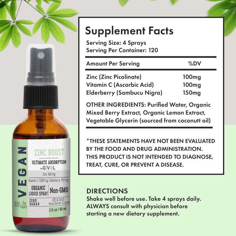 Organic ZINC Boost Mist 100 g (Extra Strength) - Sugar Free with Vit C and Elderberry Extract - Vegan Liquid Spray for Kids and Adults - Easy Absorption - Non-GMO - (60 ml) 60 Days Supply a) Zinc Boost - BeesActive Australia