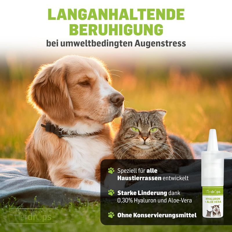 TIERDROPS eye drops for dogs and cats - 0.30% hyaluronic acid and aloe vera - natural eye care for pets. Eye drops without preservatives for dry, red or irritated eyes - BeesActive Australia