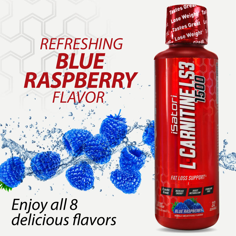 iSatori L-Carnitine LS3 1500, Triple-Blend Liquid L Carnitine Supplement, with Acetyl & Tartrate, Stimulant Free Energy, Low Calories, Sugar or Gluten, Keto-Friendly, Blue Raspberry (32 Servings)