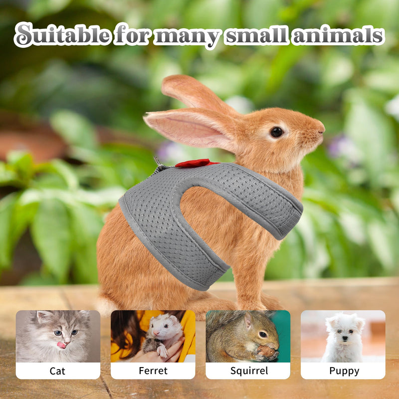AIITLE Bunny Harness and Leash Set with Cute Bow, Soft Breathable Mesh Vest Harness for Rabbits Kitten Ferret Small Pig Puppy Walking Supplies Grey M Medium - BeesActive Australia