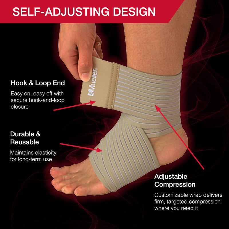 MUELLER Sports Medicine All-Purpose Support Wrap for Men and Women, Adjustable Compression for Joint and Muscle Support, Beige Regular (Pack of 1)