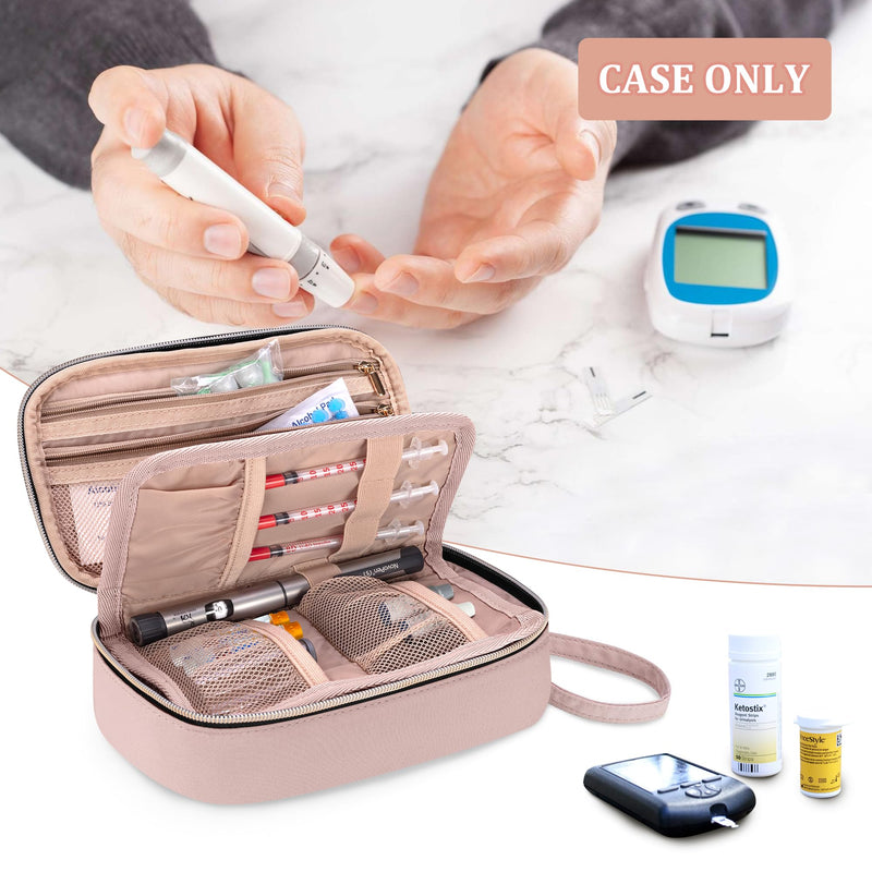 Yarwo Diabetic Travel Case for Blood Glucose Monitor, Test Strips, Syringes Dusty Rose