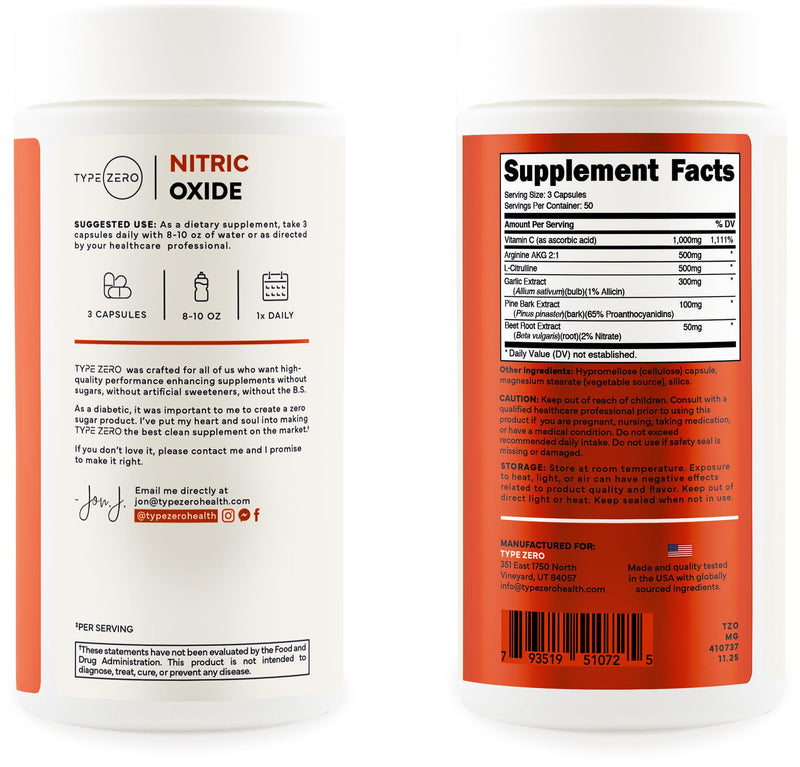 Type Zero Nitric Oxide 6X Booster, 150 Veggie Capsules, Natural Supplement | Beetroot, Arginine AKG, Citrulline, Pine Bark, Garlic & Vitamin C, Nitrous Oxide 150 Count (Pack of 1)