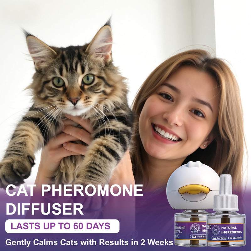 Cat Calming Pheromone Diffuser, Cat Anxiety Relief Diffuser Plug in Calmer with 2 Diffusers & 4 Refills, Reduce Cat Anxiety, Cat Fighting, Urine Marking, Scratching & Stress 48ml/Bottle for All Cats Blue