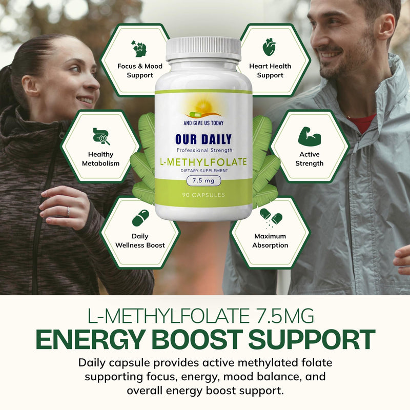 Our Daily Vites, L Methylfolate 7.5mg – Active 5-MTHF Methylated Folate Supplement for Women & Men – Methyl Folate for Brain Health, Focus & Mood Support – Gluten Free,Non-GMO– 90 Capsules,90 Servings