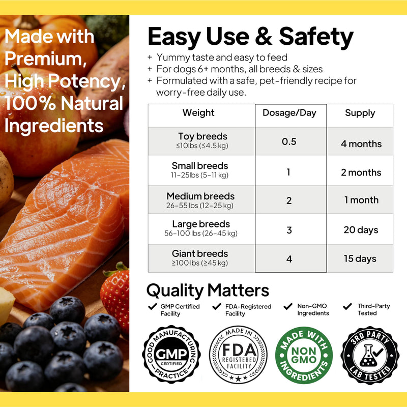Dog Allergy Chews, Dog multivitamin Itching Skin Relief, Itchy Ears, Anti Itch, Paw Licking Treatment, Seasonal Allergies, Immune Bites, Dog Probiotics for Digestive Health & Gut Health, 60 Chews
