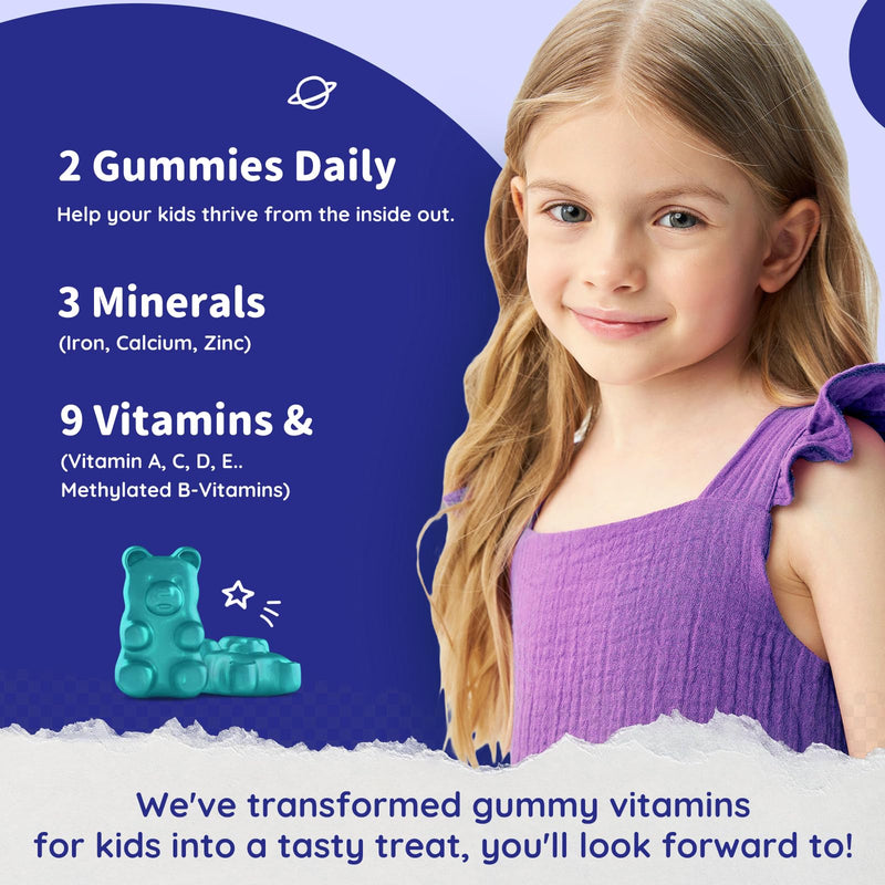 with Calcium, Zinc, Kids Multivitamin with Iron Gummies - Immune Support, Blood Builder & Energy Support for Iron Deficiency, Anemia, Vegan - 60 Gummies Blueberry Flavor 60 Count (Pack of 1)