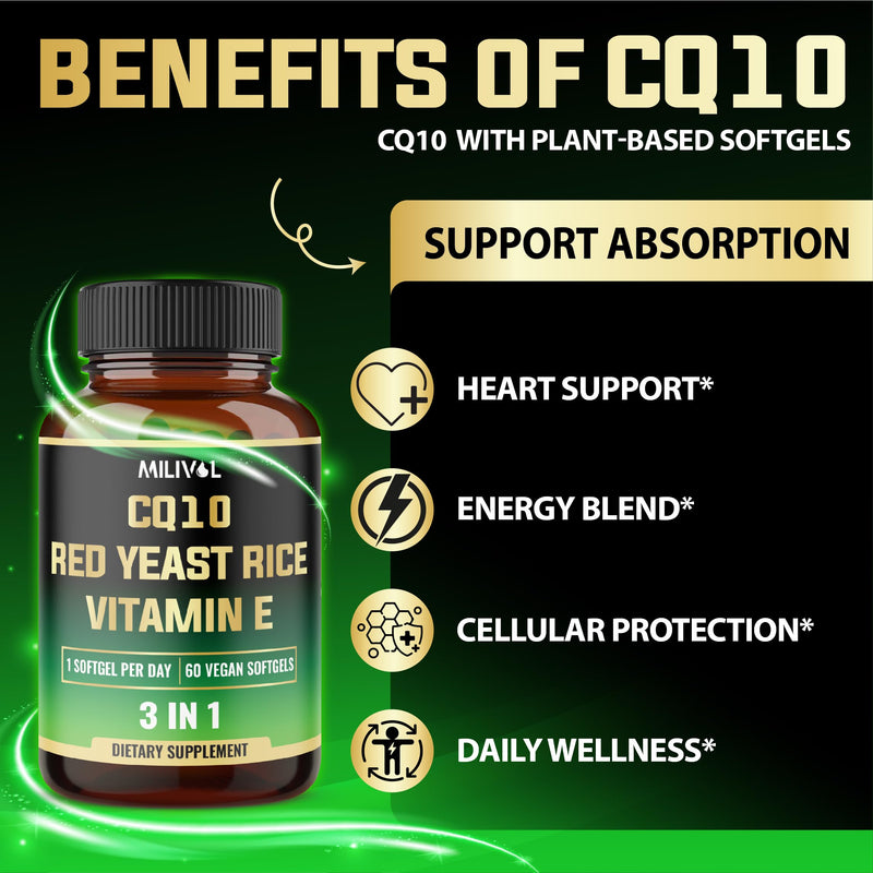 515 mg - CQ10 Softgels with Vitamin E, CoQ10, and Red Yeast Rice - 60 Softgels