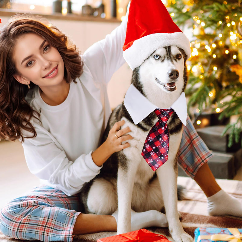 Christmas Dog Neck Tie Adjustable Christmas Dog Necktie Red Plaid Christmas Tie Red+black Medium - BeesActive Australia