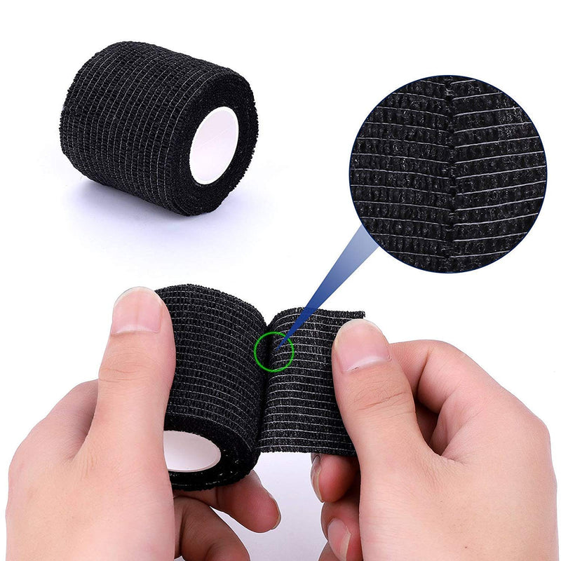 Tattoo Grip Tape Cover - 24PCS Self Adhesive Bandage Wrap, 2" X 5 Yards Black Athletic Tape,Ankle Tape, Cohesive Bandage Wrap…
