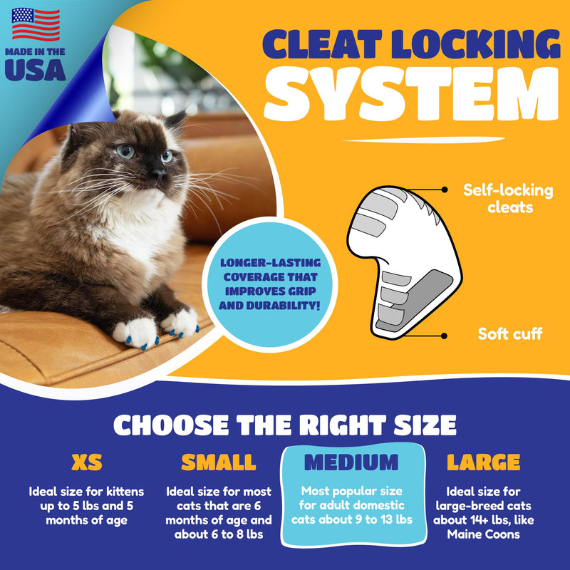 Soft Claws for Cats - CLS (Cleat Lock System), Size Medium, Color Blue - BeesActive Australia