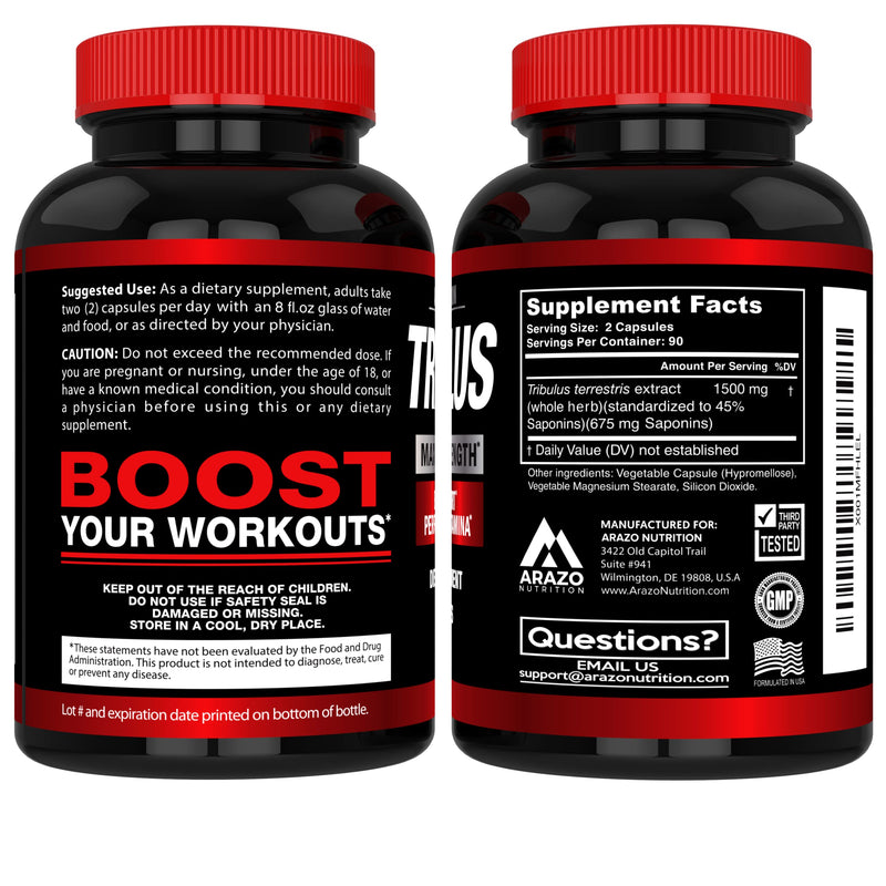 Arazo Nutrition Tribulus Terrestris 1500mg Extract Powder – 180 Capsules - Energy Booster with Estrogen Blocker - BeesActive Australia
