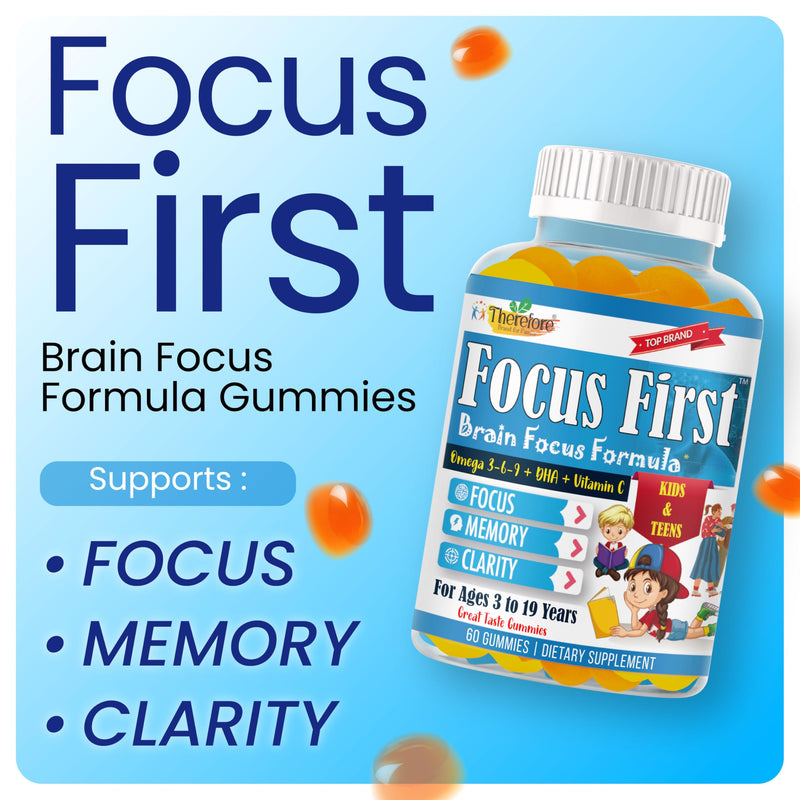 Focus Supplement for Kids & Teens, Focus Gummies for Teens, Omega 3 DHA for Memory, Concentration and Attention, Brain Supplements Children Focus Gummies, 60 Count