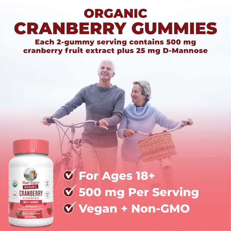 MaryRuth Organics Organic Cranberry Gummies - 500mg Supplement | Urinary Tract Health for Women | with D Mannose | Traditional Use | USDA Organic | Vegan | Non GMO | 30 Servings 60 Count (Pack of 1) - BeesActive Australia