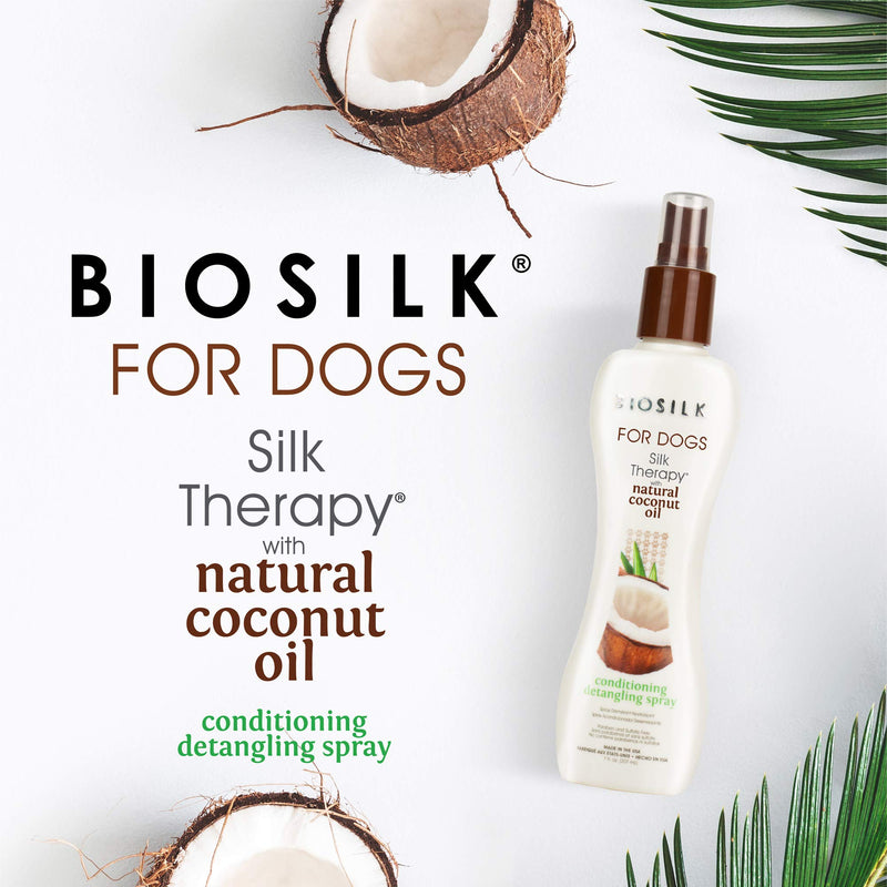 BioSilk Silk Therapy Conditioning Detangling Spray for Dogs with Natural Coconut Oil - Dog Matted Hair Detangler Conditioner for Dogs, Dematting Grooming Supplies, 7 Fl Oz 7 Fl Oz (Pack of 1) - BeesActive Australia