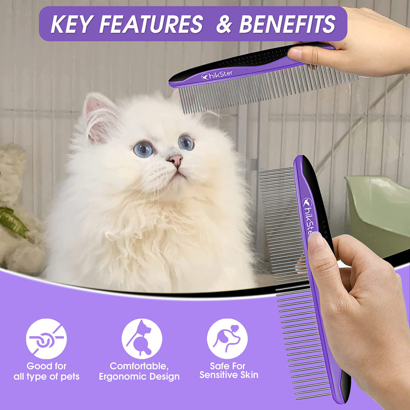 Dog Comb for Grooming Pet Comb with Stainless Steel Rounded Teeth Rubber Handle for Large Medium & Small Cat Comb Removes Knots & Tangled Hair - BeesActive Australia
