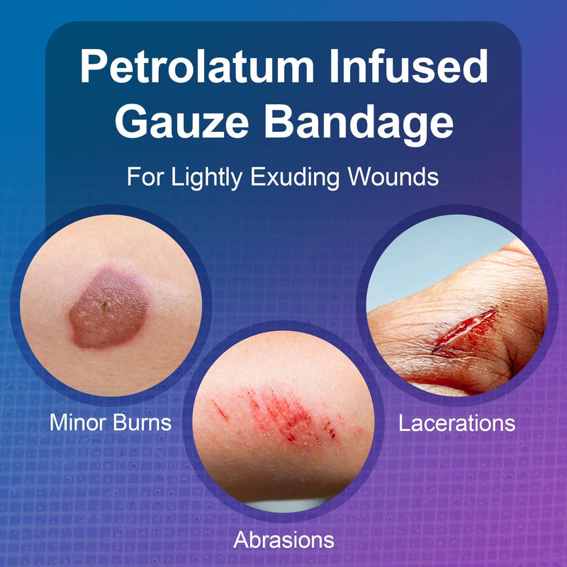 Petrolatum Gauze Non Adherent Dressings 3x9, 12 Pack Box, Fine Mesh Gauze Wound Dressing Infused with White Petroleum Jelly for Exuding Wounds, Burns - Latex Free Occlusive Bandages 3" x 9" (12 Pack Box)